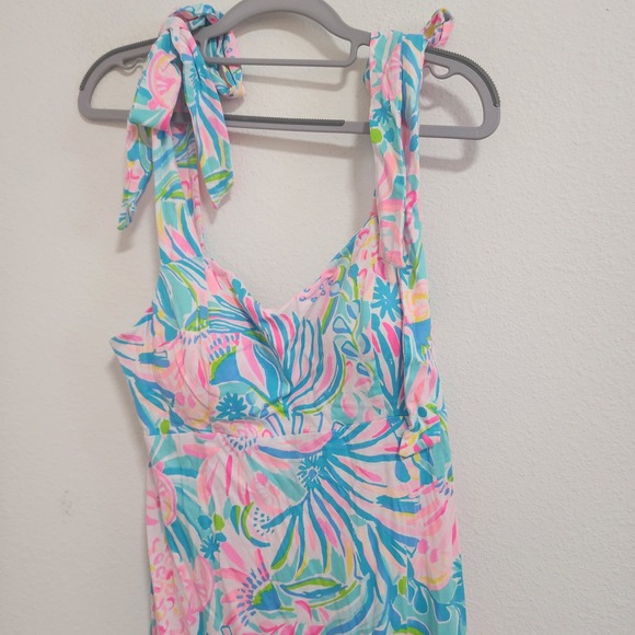 Lilly Pulitzer Maxi Dress Tie Strap Sleeveless Pink Blue Floral Women's M - Picture 3 of 7